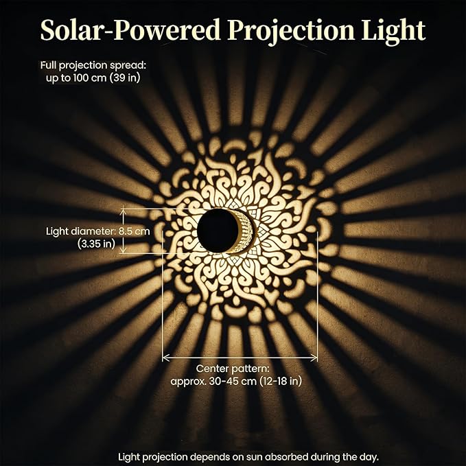 Decorative Solar Mandala Lights, Solar Mandala Lights Outdoor, Metal Waterproof LED Lamp for Garden Fence, Deck Steps, Patio Walls, Outdoor Landscape (1, Mandala Warm Light)