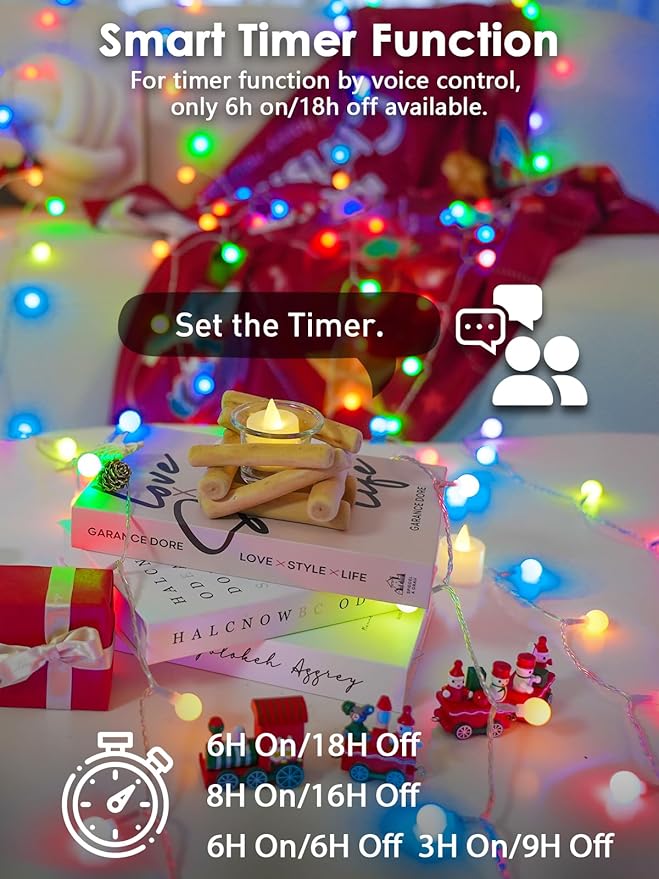 2025 New Connectable 43FT Smart Voice Controlled Globe String Lights Indoor Outdoor | 100LED Multicolor Fairy Twinkle Lights with Remote & Timer | 12 Modes Waterproof Christmas Tree Room Decorations