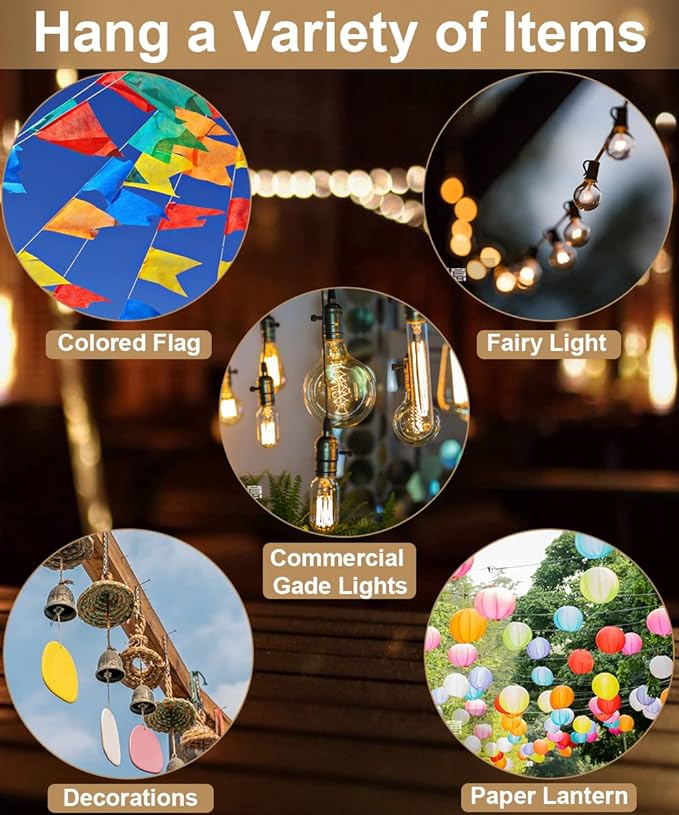 Queension 10FT Deck String Light Poles for Outdoor String Lights for Garden, Backyard, Patio Lighting Stand for Parties, Bistro & Weddings, 1 Pack