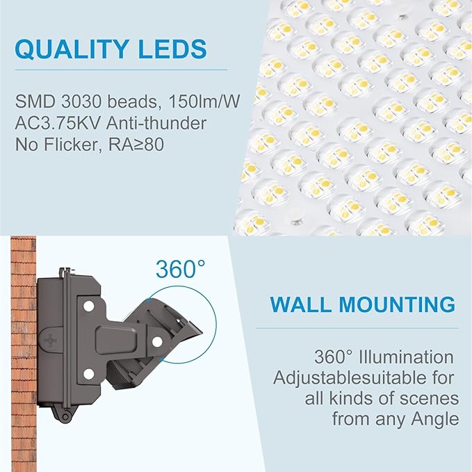 Lightdot 150W LED Wall Pack Lights, 360° Adjustable Panel with Dusk to Dawn Photocell, 22500Lm 5000K Daylight, IP65 Waterproof & Advanced Heat Dissipation Outdoor Security Lighting(Height:10~20ft)