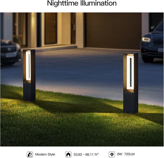 Outdoor Path Light, 31.5" Pathway Walkway Lights Waterproof Yard Landscape LED Bollard Lighting Lawn Lamp Garden Sidewalk Patio Backyard Ground Bright 3000K Lantern for Outside High Voltage Wired