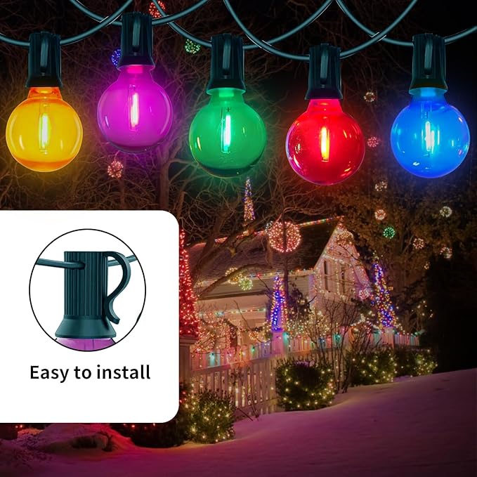 25FT Outdoor String Lights Connectable, Waterproof Multicolor LED Globe G40 Christmas Lights for Patio Xmas Tree Roof Holiday Party Decor
