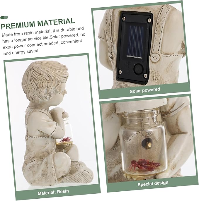 Garden Solar Powered Little Boy Figurines Statue Solar Lights Outdoor Boy Statue | Lumora
