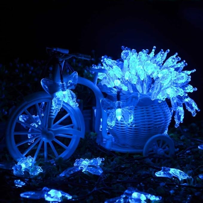 Solar String Lights, Waterproof 16ft 20LED Butterfly Christmas Fairy Lights Decorative Lighting for Home Party Wedding Patio Garden Porch Balcony (Blue)