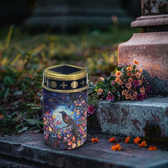 Cemetery Solar Lights, Bird Printed Solar Powered Garden Stake Lights, Multi-Color Decorative Lights for Cemetery Grave Yard Patio Outdoor Decoration Memorial