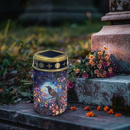 Cemetery Solar Lights, Bird Printed Solar Powered Garden Stake Lights, Multi-Color Decorative Lights for Cemetery Grave Yard Patio Outdoor Decoration Memorial