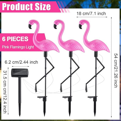 Geelin 6 Packs Pink Flamingo Solar Lights Outdoor Decoration Ip55 Waterproof Solar Powered Flamingo Garden Stake Light for Yard Patio Lawn Pathway Walkway Driveway Outside Decor