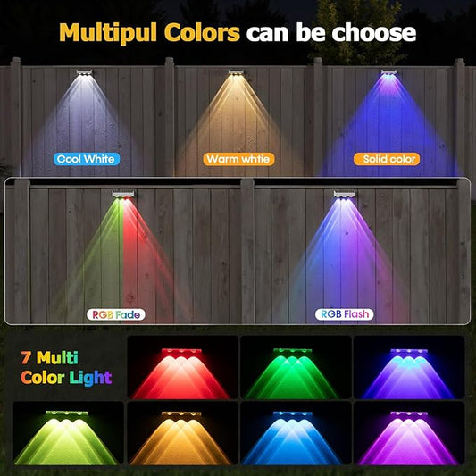 NIORSUN Solar Fence Lights,16 Pack Solars Deck Light,RGB Color,Outdoor Bulb Waterproof Led IP65,Outdoor Fence Light,Power Patio Lamp with Lenses for Outside/Backyard/Railing/Yard(Black)