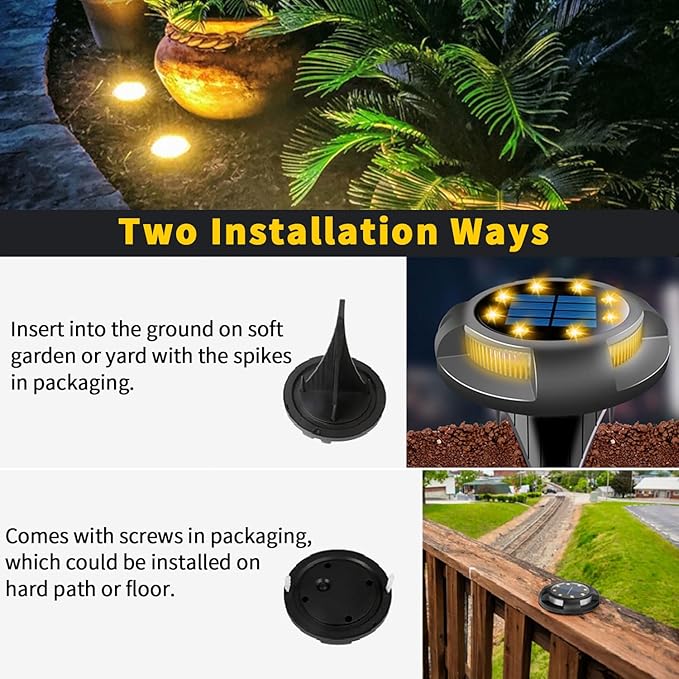 Solar Ground Lights Outdoor Waterproof, 8 Pack 12 LEDs Solar Garden Disk Lights Landscape Lighting for Outside | Lumora