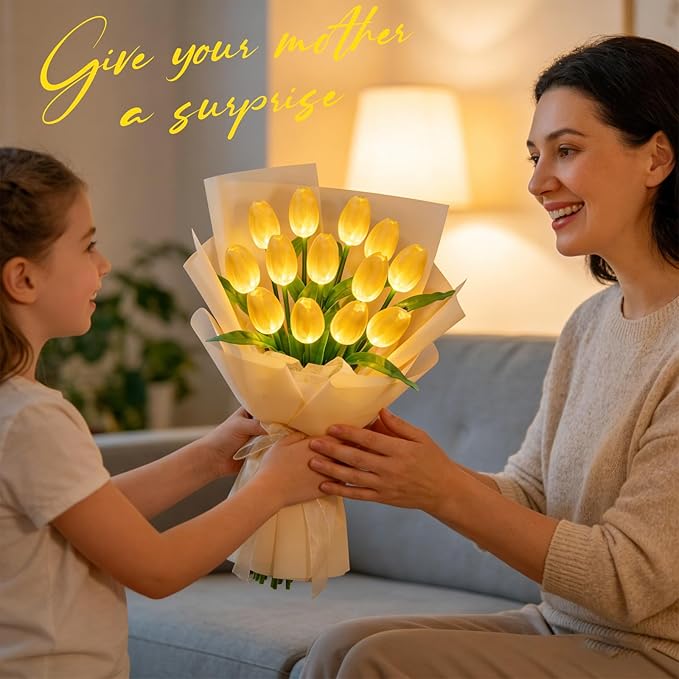 Outdoor Solar Lights Waterproof - 6PACKS Brighter Tulip Flowers with Garden Gifts Stake Lights Decor,Yard Decorations,Artificial Flower Gifts for Mom,Party,Home,Cemetery Grave Decor Yellow
