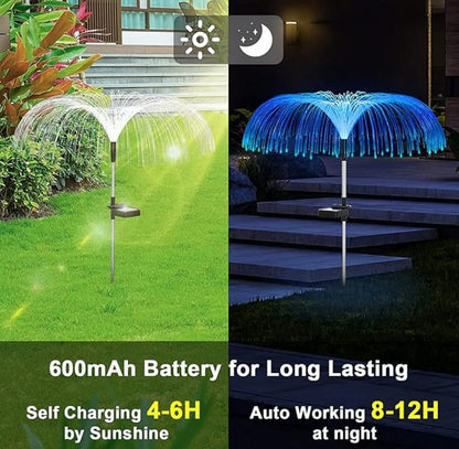 anso 2Pcs Color-Changing LED Solar Powered Jellyfish Stake Path Lights Yard Garden Decor