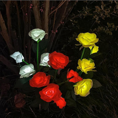 Lxcom Lighting Solar Garden Lights Solar Flower Lights Outdoor 10 Rose Solar Flowers Path Lights Waterproof Decorative Rose Garden Lights for Patio Path Garden Yard, 2 Pack(Red)