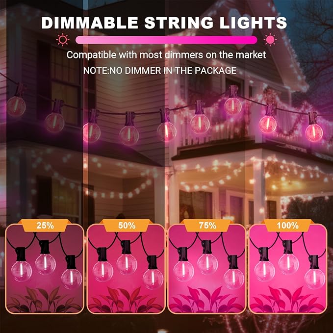 LAMPHOME 26FT G40 LED Outdoor Valentine's Day String Lights, Pink Valentines Decorations Lights with 13 | Lumora