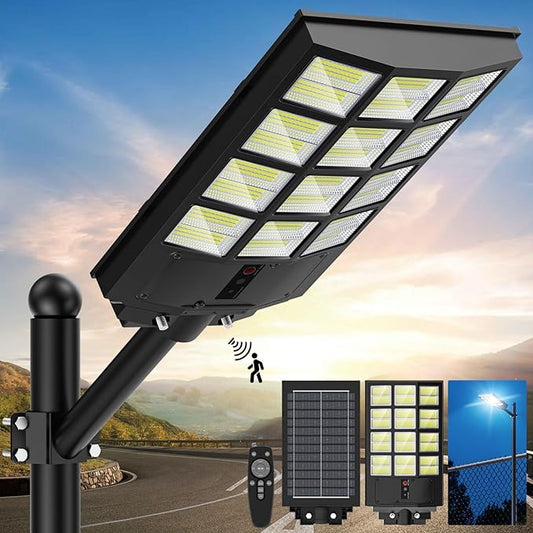 Sunwish Solar Lights Outdoor Waterproof 5000W, 6500K LED Solar Street Light with Motion Sensor & Dusk to Dawn, Security Flood Lights Outdoor with Remote Control for Parking Lots, Yard, Garage