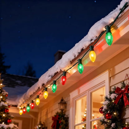 25FT C9 Christmas Lights Outdoor,Red White Green Christmas Lights with 26 Bulbs(1 Spare),C9/ E17 Base,Vintage Colored String Light for Garden, Yard, Party, Xmas Tree Decorations