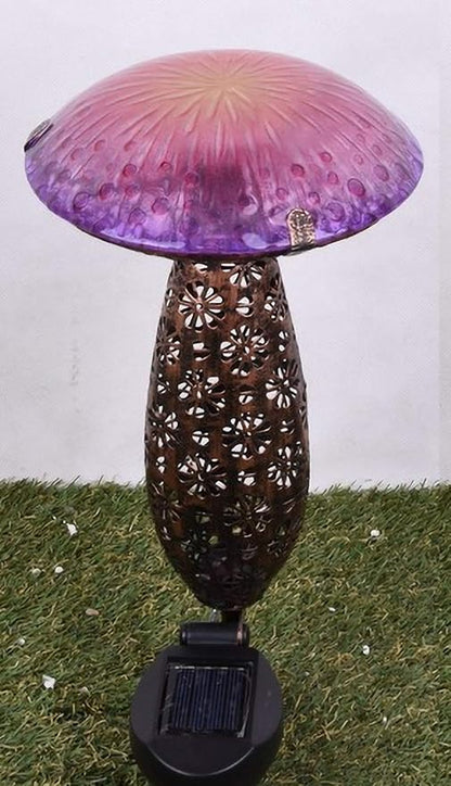 Hi-Line Gift Ltd. 78417-B Metal and Glass Solar Mushroom W/LED-Pink and Purple Garden Stake