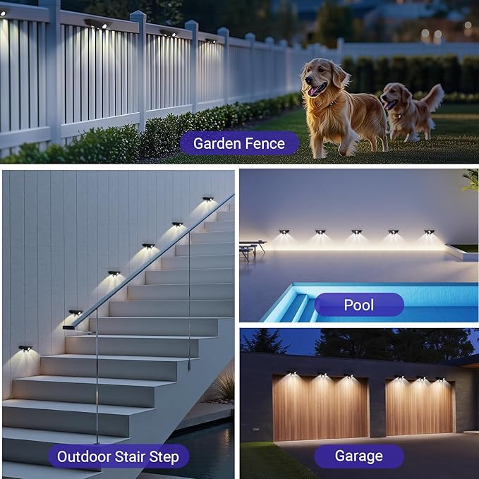 24 Pack Solar Fence Lights, Motion Sensor Outdoor Light with 3 Sided Lighting, 60 Lumens Fence Light Solar Powered, Solar Lights Outdoor Waterproof with 3000K/7000K Mode for Patio, Backyard, Fence