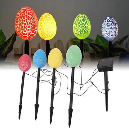 Solar Garden Decor 4 Crack Eggs Outdoor Decor Stake Lights, Water Proof Solar Pathway Lights for Outside Yard Lawn Flower Bed Easter Decorations