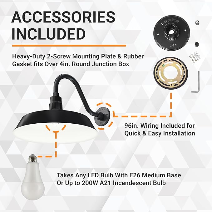 17in. Satin Black Outdoor Gooseneck Barn Light Fixture With 14.5 in. Long Extension Arm - Wall Sconce Farmhouse | Lumora