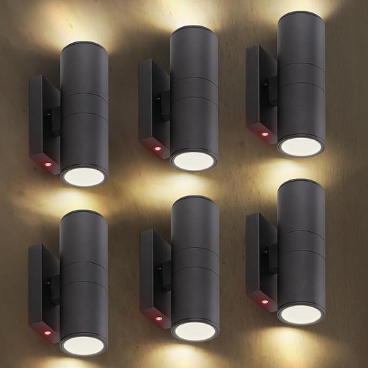 ASD 2 Light LED Indoor & Outdoor Wall Light Fixture with Emergency Battery Backup | 18W 1676LM 3000K-5000K 120-277V Cylinder Up Down Lights | Exterior Wall Sconce Porch & Patio | Black, ETL 6 Pack