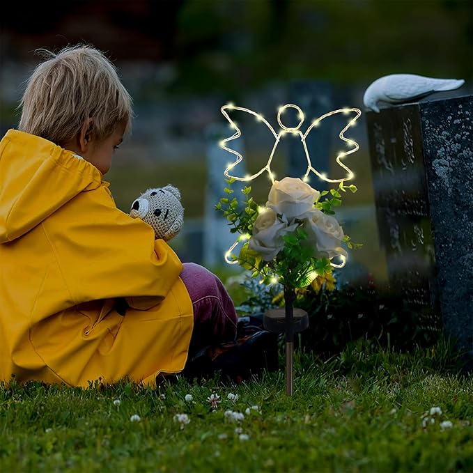 Lmtcos Solar Angel Lights for Cemetery Decorations for Grave, Memorial Sympathy Gifts for Loved One, Solar Grave Decorations for Mother Day Father Day Memorial Day Christmas Grave Decor