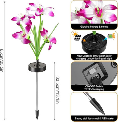 Upgraded Solar Garden Lights, 2 Pack Outdoor Solar Lights, New Round Panel for 40-Hour Runtime, Serve as Outdoor & Indoor Decor, 7-Color Changing Flower Lights, Waterproof for Patio Yard Decoration