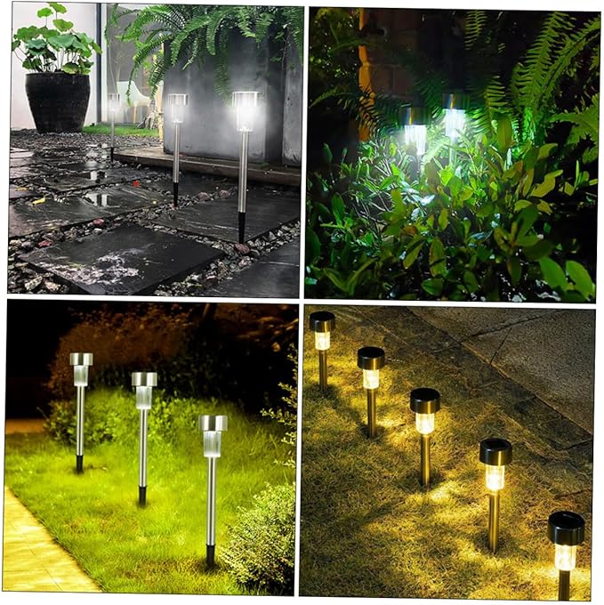 6pcs Solar Path Lights Outdoor Lamps Stainless Steel White LED Garden Landscape Lighting for Driveway and Lawn Decoration