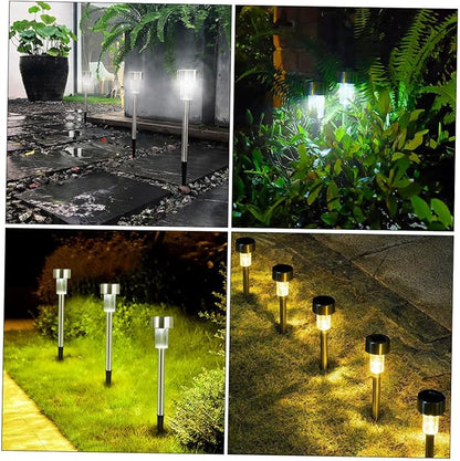 6pcs Solar Path Lights Outdoor Lamps Stainless Steel White LED Garden Landscape Lighting for Driveway and Lawn Decoration
