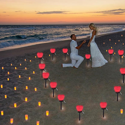 Valentines Day Red Heart Solar Lights Outdoor, 2Pcs Waterproof Valentines Day Solar Garden Light LED Heart Lights Wedding Decorations for Yard Walkway Outside (Peach Pink)