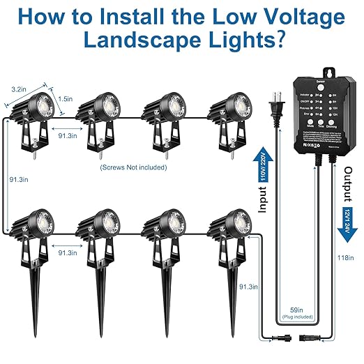 YGS-Tech All-in-One Low Voltage Landscape Lighting Kit, 8-Pack Landscape Lights with Transformer, 3000K 24V LED Landscape Lights with 70FT Wire, Waterproof Outdoor Spotlights for Yard Garden Pathway