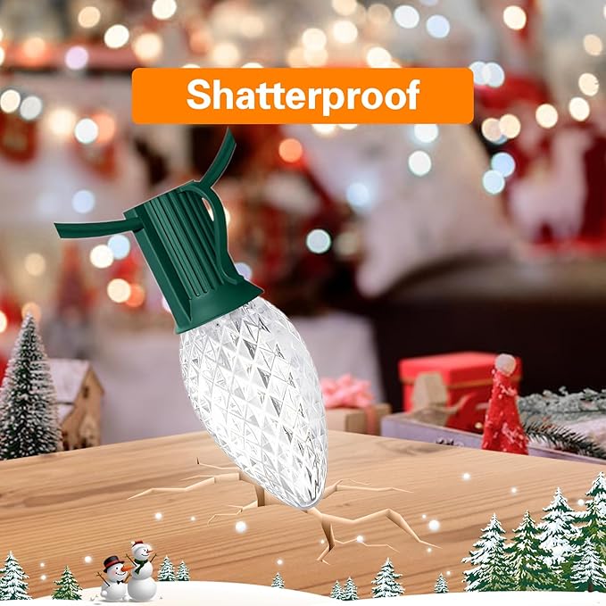 25FT C7 Christmas Lights Outdoor, Bright SMD LED String Lights with 25 7000K Cool White Bulbs for Roof, Fence | Lumora