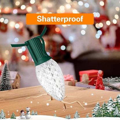 25FT C7 Christmas Lights Outdoor, Bright SMD LED String Lights with 25 7000K Cool White Bulbs for Roof, Fence, Winter Ice Themed Holiday Decor