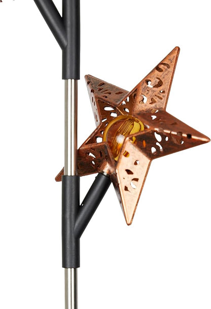 Alpine Corporation 38" Tall Solar Celestial Garden Stakes with Warm White LED Lights Sun, Moon and Star, Outdoor Decor - Set of 2