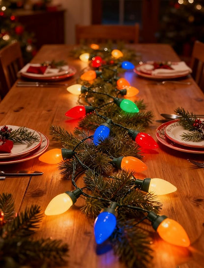 C7 LED Valentine's Day Lights Outdoor, 26Ft Outdoor Christmas Decoratios, Vintage String Lights Waterproof with 50 LED C7 Multicolor Bulbs, Night Lights for Indoor Roofline Backary Garden House Party