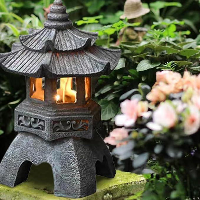 Garden Statues Outdoor, Solar Garden Statues, Palace Lamp Solar Powered Zen Lantern, Solar Yard Decorations for Outside Patio, Garden, Lawn (B)