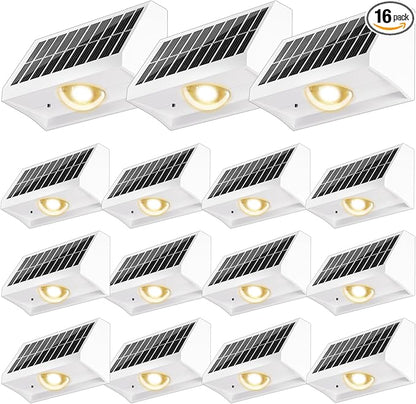Solar Fence Lights Outdoor Waterproof High Brightness LED Spot Lens Deck Lights 7 Mode Warm & Cool White RGB Solar Powered Wall Lighting Decor for Outside Patio Step Backyard Railing - 16 Pack(White)