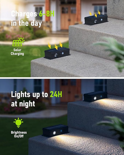 Solar Step Lights for Outside Motion Sensor Solar Stair Light Outdoor Waterproof 5 Modes for Stair, Step, Deck, Walkway, Pathway Warm White 4 Pack