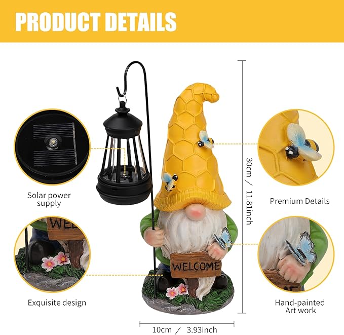 Large Gnomes Outdoor Statue with Solar Lights, Solar Garden Gnome Decorations for Yard Patio Outside, Valentine's Day Gnome Gifts for Women Mom