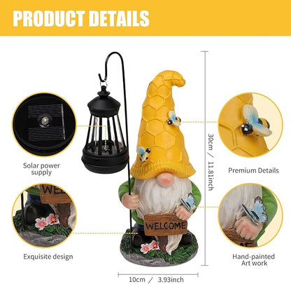Large Gnomes Outdoor Statue with Solar Lights, Solar Garden Gnome Decorations for Yard Patio Outside, Valentine's Day Gnome Gifts for Women Mom