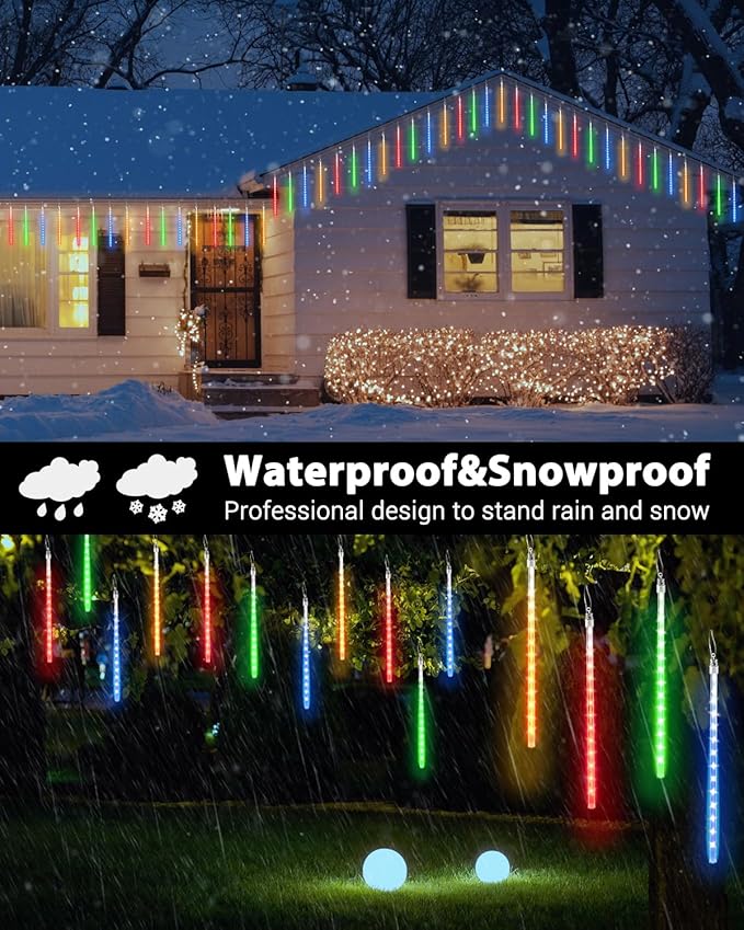 Flacchi Multicolor 20 Tubes Meteor Shower Icicle Light 480 LED Raindrop Lights with Timer - Outdoor String Light | Lumora