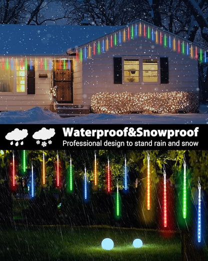 Flacchi Multicolor 20 Tubes Meteor Shower Icicle Light 480 LED Raindrop Lights with Timer Function Cascading Falling Rain Lights for Holiday Party Christmas Decorations