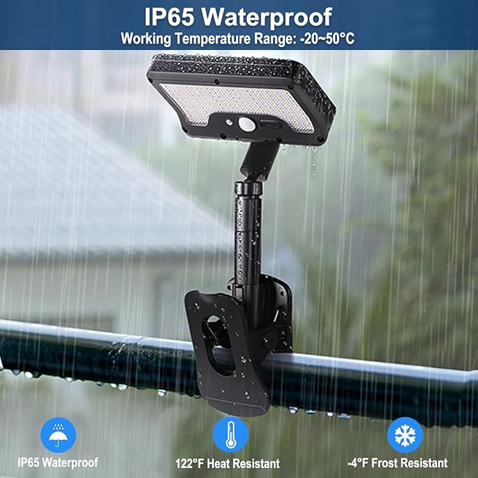 2 Pack Solar Lights Outdoor Waterproof, 92 LEDs 600LM Clip On Solar Lights Outdoor with 3 Color Temperatures, 3 Lighting Modes, IP65 Waterproof, Ideal for Fence, Gutter, Deck and Camping