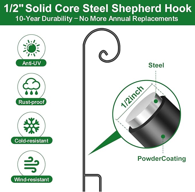 BEAU JARDIN 8 Pack Solar Pathway Lights + Pack Shepherds Hook 65 inch - Outdoor Lighting Accessory | Lumora