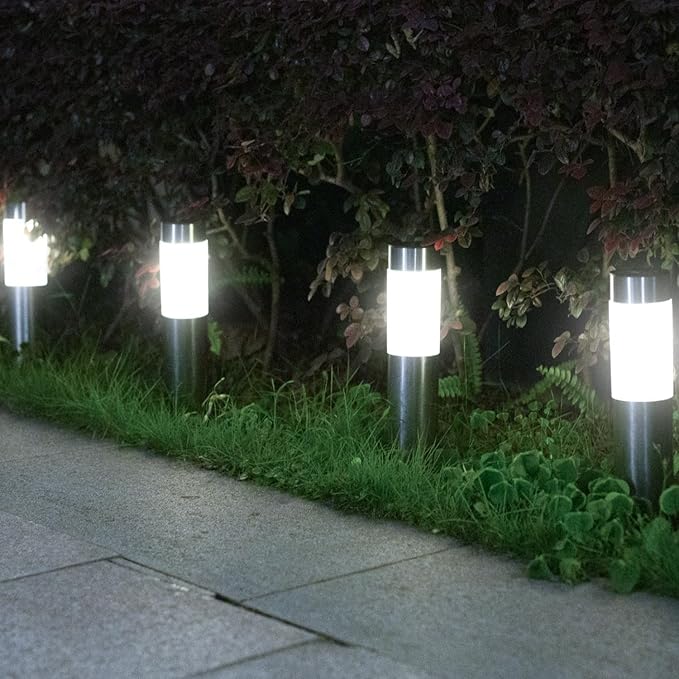 4 Pack Solar Pathway Lights Outdoor, Solar Walkway Lights with Polished Stainless Steel Layer, IP45 Waterproof Outdoor Solar Lights for Garden Yard Landscape Driveway Patio Deco