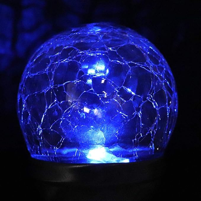 Solar Pathway Lights 2 Pack LED Solar Garden Lamp Yard Stake Crackle Round Ball Light Decorative Outdoor Lighting for Lawn Garden Yard Pathway