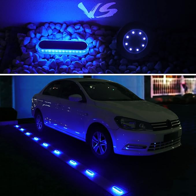Honalia Blue Solar Dock Deck Driveway Lights Solar Powered 6 Pack Warning Concrete Step Lights for Driveway Deck Stairs Dock Marine Runway