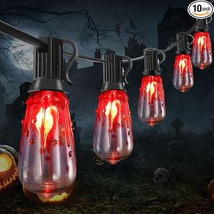 Halloween Flicker Flame String Lights Outdoor, 10Ft Halloween Decorations ST40 Lights with 10 Flicker Flame Bulbs for Patio, Party Decoration, Black Wire
