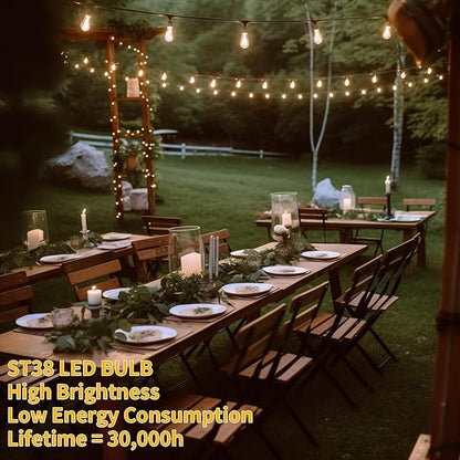 30FT LED Outdoor String Lights Waterproof, 2200K ST38 LED Globe Outdoor Lights for Patio with 16 Edison Vintage Shatterproof Bulbs, Connectable Backyard Lights for Garden, Bistro, Porch, Cafe
