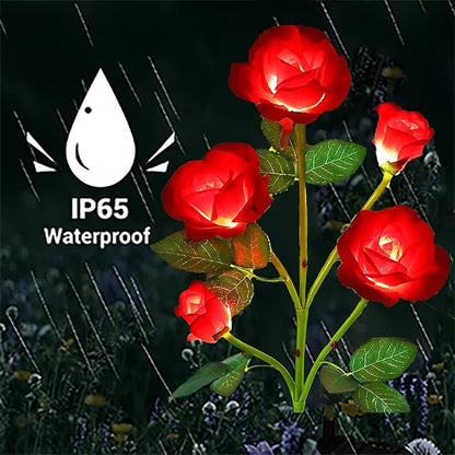 ANGMLN 2 Pack Solar Garden Lights Valentine's Day Decoration, Solar Flower Lights Outdoor Waterproof with 10 Head Red Rose 7-Color Changing Landscape Light for Pathway Garden Patio Yard