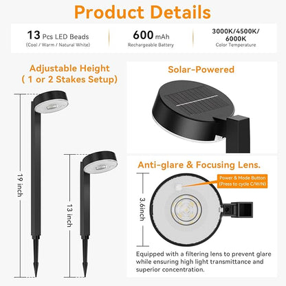Sparkblaze 2 Pack Solar Pathway Lights Outdoor, LED Solar Path Lights with Warm White/Neutral White/Cold White, Solar Landscape Lighting for Yard, Garden, Lawn & Walkway.
